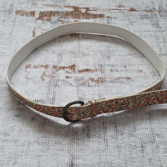 Vintage 90s Landes Floral Patterned Belt Womens L Boho Cottagecore Cream Blue main image 8